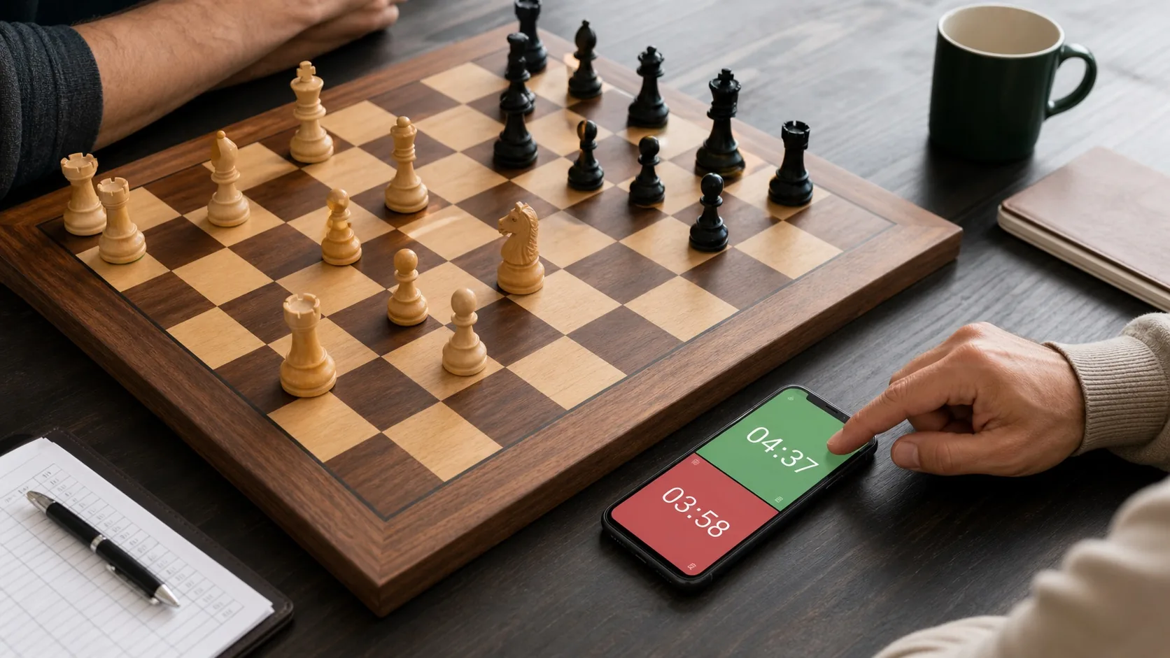 Chess players using a phone as an over-the-board chess timer